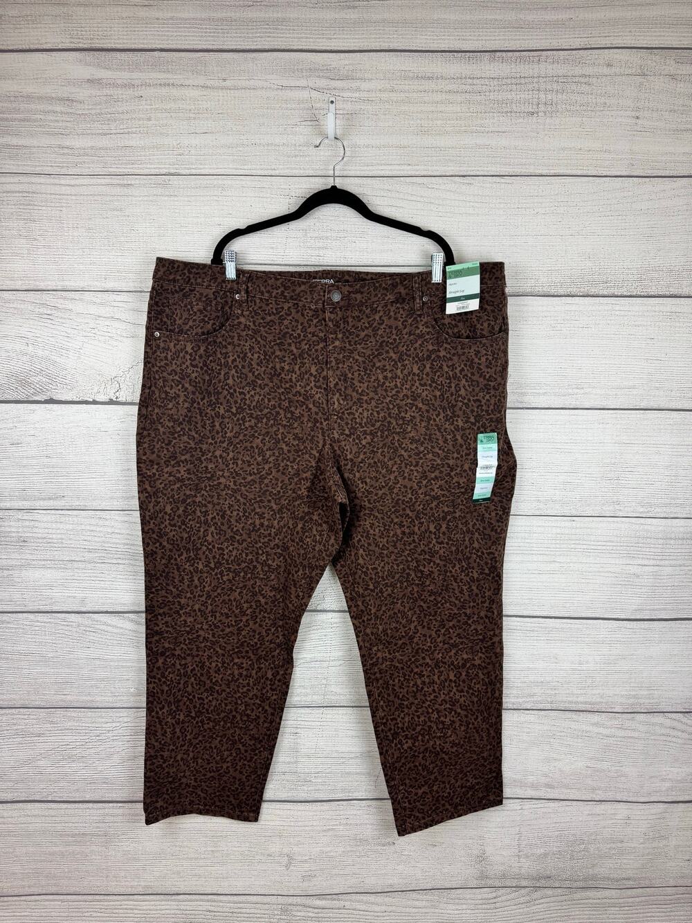 Terra & Sky Plus Size Brown Cheetah High Rise Straight Leg Jeans Size 26W Petite